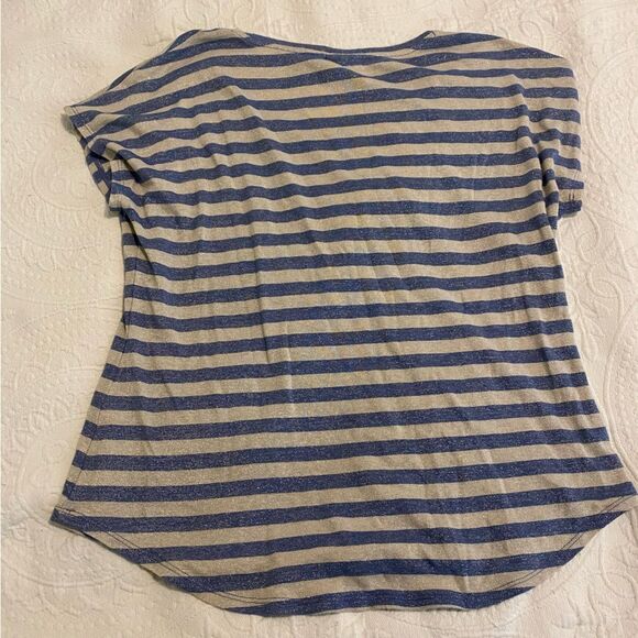 Chico’s size 2/Medium Striped Metallic Cotton Modal Blend Short Sleeve Shirt - Picture 4 of 8